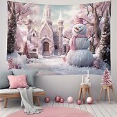 billige hengende juleteppe-juledekorasjoner snømann snøfnugg hengende billedvev veggkunst xmas stor billedvev veggmaleri dekor fotografi bakteppe teppe gardin hjem soverom stue dekorasjon