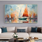 abordables Peintures paysages-peinture à l&#039;huile faite à la main toile mur art décor original voilier coloré en entier pour la décoration intérieure avec cadre étiré sans peinture de cadre intérieur