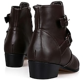 abordables Botines-Botines con hebilla blanca para hombre: zapatos de piel sintética elegantes y con estilo para eventos formales, fiestas y cosplay.