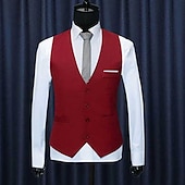 billiga Gilets-Herr Väst Företag Dagliga kläder Fest / afton Mode Grundläggande Vår &amp; Höst Lappverk Polyester Bekväm Slät Enkelknäppt V-hals Normal Svart Rubinrött Marinblå Grå Väst