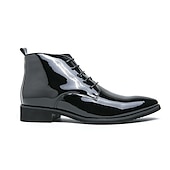 abordables Botas de vestir-Botas de vestir de charol negro para hombre: elegantes botas con cordones, para uso formal e informal, perfectas para eventos y trabajo.