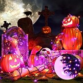 abordables Halloween en Plein Air-Guirlande lumineuse Halloween violet orange 8 fonctions intérieure et extérieure guirlande lumineuse décorative Halloween prise de sécurité basse tension 10 mètres 100 lumières 20 mètres 200 lumières