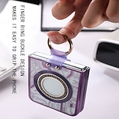 cheap Samsung Cases-Phone Case For Z Flip 6 Z Flip 5 Back Cover Magnetic Adsorption With Magsafe with Stand Holder Ring Holder Full Body Protective Retro TPU Plating Metal