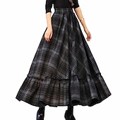 abordables Bas de Noël-jupe femme jupes de travail jupe longue jupes maxi volants imprimé plaid quotidien automne / automne mélange de coton polyester mode été noir rouge fuchsia gris