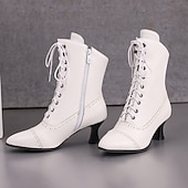 cheap 1930s-Women&#039;s Victorian Lace-Up Ankle Boots – Retro Faux Leather Heeled Boots for Cosplay, Parties, and Daily Wear