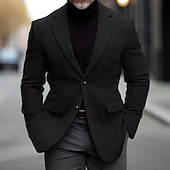 abordables Blazers Clásicos para Hombres-Hombre chaqueta Negocio Fiesta de Boda Moda Casual Invierno Primavera &amp; Otoño Mezcla de Lana Plano Bolsillo Casual / Diario Botonadura Simple Chaqueta de sport Negro Burdeos Azul Marino Gris