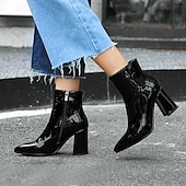 baratos Botas de tornozelo-Mulheres Botas Botas Metálicas Botas de salto Ao ar livre Escritório Diário Cor Sólida Forrada com Fleece Botas Botas Tornozelo Inverno Salto de bloco Salto Robusto Dedo Apontado Casual Minimalismo