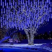 billige Elektrisk støpsel-julelys utendørs meteordusjlys fallende regnlys 80cm 8 tube 576 led snøfallende istapp fossende lys for juletre halloween dekorasjon bryllupsfest
