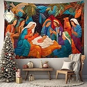 お買い得  クリスマスタペストリーぶら下げ-クリスマスの飾り、キリスト降誕のシーン、イエスの洗礼、吊り下げタペストリー、キルティングパターン、壁アート、クリスマス、大きなタペストリー、壁画、装飾、写真、背景、ブランケット、カーテン、自宅、寝室、リビングルームの装飾