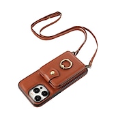 abordables Carcasas iPhone-Funda para iPhone 16 iPhone 15 Pro Max 14 Plus 13 12 11 Pro Max funda de billetera con soporte de anillo y cordón ranura para tarjeta retro TPU metal PU cuero