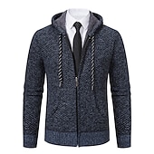 お買い得  メンズカーディガンセーター-男性用 カーディガンセーター ジップセーター 秋のセーター リブ ニット レギュラー ポケット ニット 平織り フード付き ウォームアップ 現代コンテンポラリー デイリーウェア お出かけ 衣類 冬 ワインレッド ブルー S M L