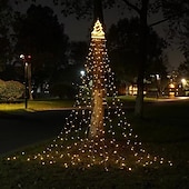 billige Julelys-led juletrelys jule foss dekorasjon lys med topper 350 lysdioder 8 moduser innendørs solenergi utendørs lysstreng til hagefest hjemme ferie jul halloween Thanksgiving day