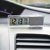 preiswerte Frontscheiben-Anzeigen-Starfire 2-in-1-Autouhr, LCD-Digitalthermometer, Saugnapfuhr, transparent, mit 1 AG10-Knopfzelle