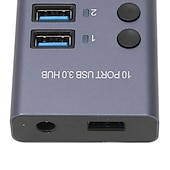cheap USB Hubs-100‑240V 10 Port 60W USB 3.0 Hub with Individual Power Switches LEDs Aluminum Alloy Shell USB 3.0 Docking Station 60W 12V 5A Power Adapter