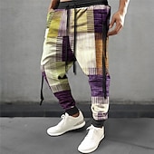 cheap Sweatpants-Plaid Geometry Casual Men&#039;s 3D Print Sweatpants Joggers Pants Trousers Outdoor Street Casual Daily Polyester Yellow Red Green S M L Mid Waist Elasticity Pants