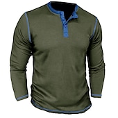 olcso Alkalmi Henley póló-Férfi Gofri póló Gombos póló Póló Henley ing Hosszú ujj Henley Tavasz &amp; Ősz Színes Raglan Sleeve Divat Dizájn Alap Vakáció Utca Alkalmi Sötétbarna Fekete Fehér Férfi felső póló