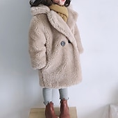cheap Girl's Faux Fur Coats-Kids Girls' Faux Fur Coat Solid Color Fashion Tassel Fringe Formal Coat Outerwear 2-12 Years Spring White Yellow Pink