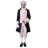 economico Outfit-set con camicia gilet trench pantaloni parrucca coloniale 2*berretti per parrucca abito vittoriano da uomo alexander hamilto retro vintage rococò 17th secolo costume cosplay halloween masquerade