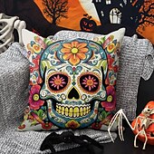 levne Halloween ložnice-Halloweenský povlak na polštář z obou stran 1ks lebka den mrtvých měkký dekorativní čtvercový potah na polštář povlak na polštář pro ložnici obývací pokoj pohovku židli dekorace