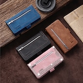 abordables Carcasas Samsung-Funda para teléfono para Samsung Galaxy Z Fold 5 Z Fold 4 Z Fold 3 Funda de billetera con cremallera protección completa con correa para muñeca color liso de cuero PU
