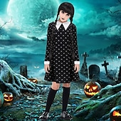 levne Dívčí kostýmy-Středa Addams Addamsova rodina středa Šaty Cosplay Paruky gotický Filmové kostýmy for Dívčí Dětské Plesová maškaráda