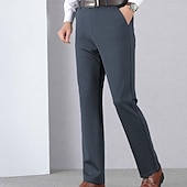 cheap Slim-Men&#039;s Dress Pants Trousers Casual Pants Pocket Elastic Waist Straight Leg Plain Stretch Wedding Office Business Stylish Formal Black Wine High Waist Micro-elastic