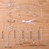 baratos Acessórios para Árvores-10 peças de enfeites de natal de cristal para decorações de árvores - enfeites de pingente de floco de neve de acrílico pendurados com pingentes de gota para decorações de cristais de lustre do país das maravilhas do inverno suprimentos