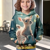 levne 3D zvířata dívky-Dívčí 3D Zvíře Komiks Jelen Vánoční mikina Kapuce Pullover Dlouhý rukáv 3D tisk Podzim Zima Aktivní Módní Roztomilý Děti 3-12 let Venkovní Ležérní Denní Běžný
