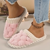 baratos Chinelos de mulher-chinelos femininos rosa felpudos, sapatos confortáveis para casa com cabedal de malha e forro de pelúcia para conforto no inverno
