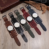 Недорогие Кварцевые часы-A3850 панковые винтажные наручные часы с крупным циферблатом ручная кожаная бижутерия мужская кожаная браслет