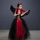 economico Costumi di Halloween-Notte di Valpurga Vestito Costume Cosplay Tutu Strega malefico Diavolo Cosplay Bambini Ragazze Carnevale Mascherata martedì grasso Feste Halloween Performance Vestirsi