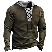 cheap Basic Hoodies-Men&#039;s Hoodie Tactical Brown Hooded Color Block Lace up Patchwork Sports &amp; Outdoor Daily Holiday Streetwear Cool Casual Spring &amp;  Fall Clothing Apparel Hoodies Sweatshirts  Long Sleeve