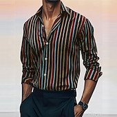 abordables Camisas de vestir para hombres-Hombre Camisa camisa occidental Camisa vaquera Raya Exterior Calle Rojo Azul Morado Gris Manga Larga Cuello Vuelto Otoño invierno Ropa Botones