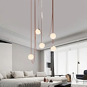 abordables Luces de isla-Lámpara colgante LED de 1/3/5/7 luces con diseño de racimo, lámpara de araña de cuerda de cáñamo con globo de cristal, lámpara colgante moderna de color negro y rosa, lámpara colgante de montaje