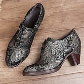 olcso 1930-as évek-Edward-korabeli ihletésű vintage jacquard fűzős bőr bokacsizma vastag sarokkal, retró virágmintás rövid csizma nőknek