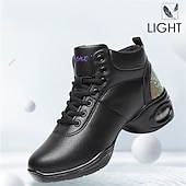 abordables Chaussures de jazz-Femme Chaussures de Jazz Baskets de Danse Danse en ligne Utilisation Entraînement Soirée Manteaux en similicuir Plus doux Professionnel Deli-pointes Talon épais Bout rond Lacet Adolescent Adulte Noir