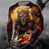 abordables Camisetas de Halloween-Halloween Hombre Graphic Animal Calabaza Camiseta Manga Larga Camiseta Impresión 3D Cuello Barco Camisa Moda Design Casual Deporte Festivos Noche Negro Amarillo Naranja Primavera &amp; Otoño Ropa S M L