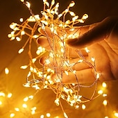 رخيصةأون يعمل بالبطاريات-أضواء سلسلة الألعاب النارية LED لعيد الميلاد 3m 100leds 6m 200leds 8 أوضاع إضاءة تعمل بالبطارية LED سلك نحاسي ضوء لشجرة عيد الميلاد وحفلات الزفاف وديكور المنزل