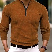 preiswerte Urlaub-Herren Poloshirt Poloshirt mit Viertelreißverschluss Arbeit Freizeitskleidung Viertel Postleitzahl Langarm Modisch Komfortabel Glatt Reißverschluss Frühling &amp; Herbst Regular Fit Wein Blau Orange Grün
