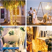 abordables Guirlandes lumineuses à piles-Halloween Noël boîte à piles étanche guirlande lumineuse 8 fonctions télécommande intérieure et extérieure cour jardin décoration de mariage lumière 4m-30leds/6.5m-50leds/10m-100leds