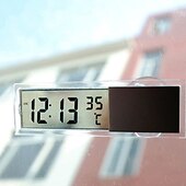 preiswerte Frontscheiben-Anzeigen-Starfire 2-in-1-Autouhr, LCD-Digitalthermometer, Saugnapfuhr, transparent, mit 1 AG10-Knopfzelle