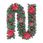 olcso Koszorúk, Girlandok és Díszek-8,8 láb/2,7 m mesterséges karácsonyi füzér lépcsőház dekoráció zöld rattan virágdíszekkel otthoni lépcsők kandalló bejárati veranda ajtó bemutató beltéri kültéri karácsonyi dekoráció