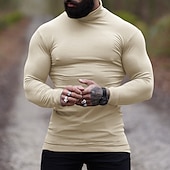 preiswerte Basic-T-Shirts-Herren T Shirt T-Shirt Langarmshirt Langarm Rollkragen Frühling &amp; Herbst Einfach Mode Designer Basic Urlaub Straße Ausgehen Wein Aprikose Dunkelgrau Top T-Shirt für Herren
