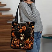 cheap Graphic Print Bags-Large Capacity Halloween Tote Bags - Reusable Shopping Bags with Unique Pumpkin, Witch, and Day of the Dead Designs