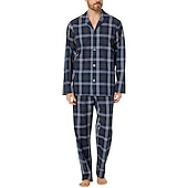economico Pigiami-Per uomo loungewear Pigiami Set pigiama Top e pantalone del pigiama 2 pezzi A quadri Moda Informale Comoda Interni Giornaliero Cotone Comfort Bavero Manica lunga Camicia Pantalone A cordoncino Vita