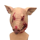 お買い得  ハロウィン 2024-動物緑の魚ヘッドカバーオランウータン馬頭象オンドリヘッドカバー豚頭ヒョウトラキツネマスクラテックスコスプレ用