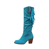 levne Cowboy &amp; Western Boots-dámské retro třásňové semišové kozačky ve westernovém stylu - hnědé kozačky na podpatku do půl lýtek pro ležérní a boho outfity