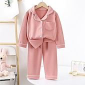 abordables Pyjamas-Ensembles de pyjama Fille Enfants Printemps Automne Actif manche longue SY01-pyjama rose clair Jaune Vert Claire Couleur unie Bouton Intérieur 7-13 ans