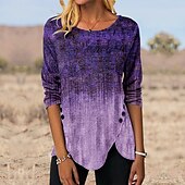 levne Boho tričko-Dámské Tunika Tričko Grafika Vinobraní Tuniky Geleneksel Dlouhý rukáv Kulatý Běžné topy Dovolená Víkend Tisk Kaštanově hnědá Rubínově červená Vodní modrá Fialová Trávová zelená Podzim zima