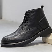 abordables Botas de vestir-Botines brogue de cuero negro para hombre: botas clásicas de vestir con cordones y punta de ala para uso formal e informal.